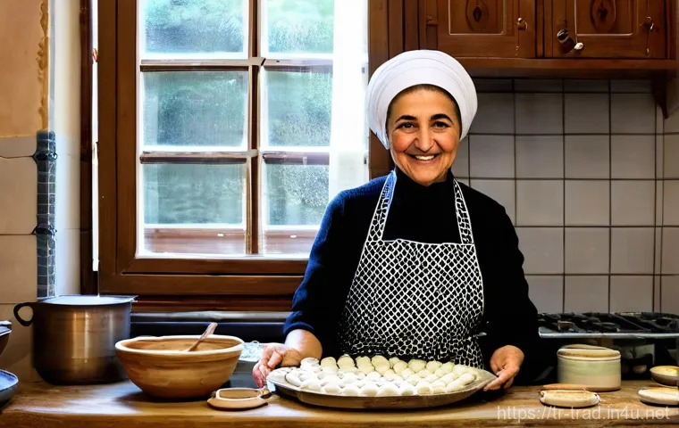 재래식푸드 가격대 - **A traditional Turkish kitchen scene.** A middle-aged Turkish woman with a warm, gentle smile is me...