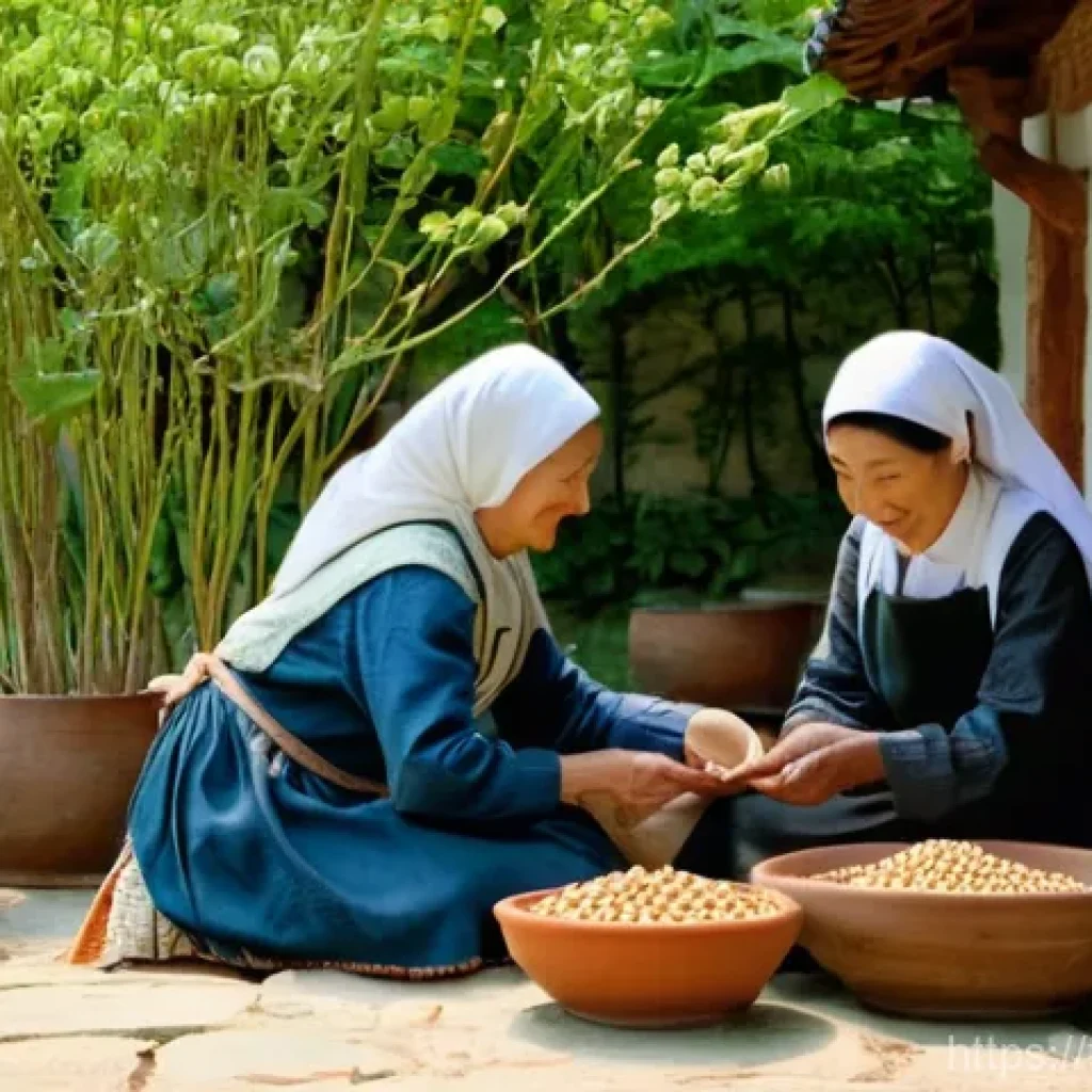 국산 된장 원재료 - **Prompt 1: Traditional Meju Preparation in a Turkish Village Courtyard** A heartwarming scene d...