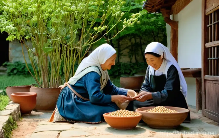 국산 된장 원재료 - **Prompt 1: Traditional Meju Preparation in a Turkish Village Courtyard** A heartwarming scene d...