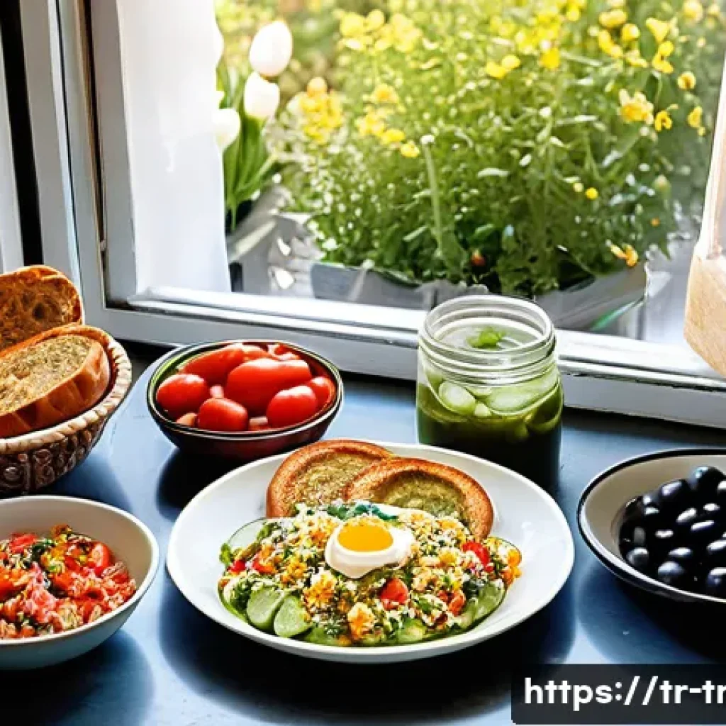 전통 식품 쇼핑몰 - **A vibrant, sun-drenched Turkish family breakfast scene.** A diverse family, including parents and ...