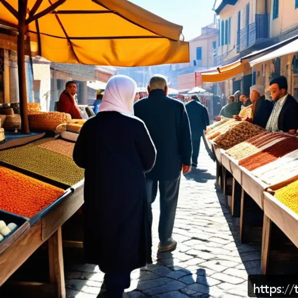 전통식품 구입처 - A vibrant traditional Turkish marketplace on a sunny weekend morning, bustling with local producers ...