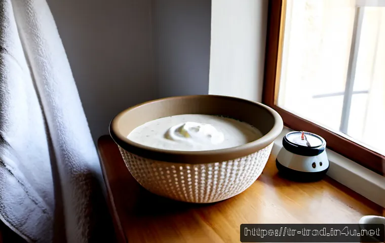 Home 17 전통식품의 발효 시간 - Photorealistic Turkish home kitchen showing traditional yogurt fermentation: a covered clay bowl of ...